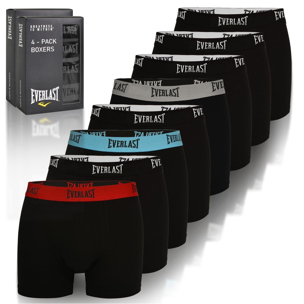 Everlast Bokserki Męskie Zestaw Czarny Guma Bawełna Zestaw 8 Sztuk Roz. L