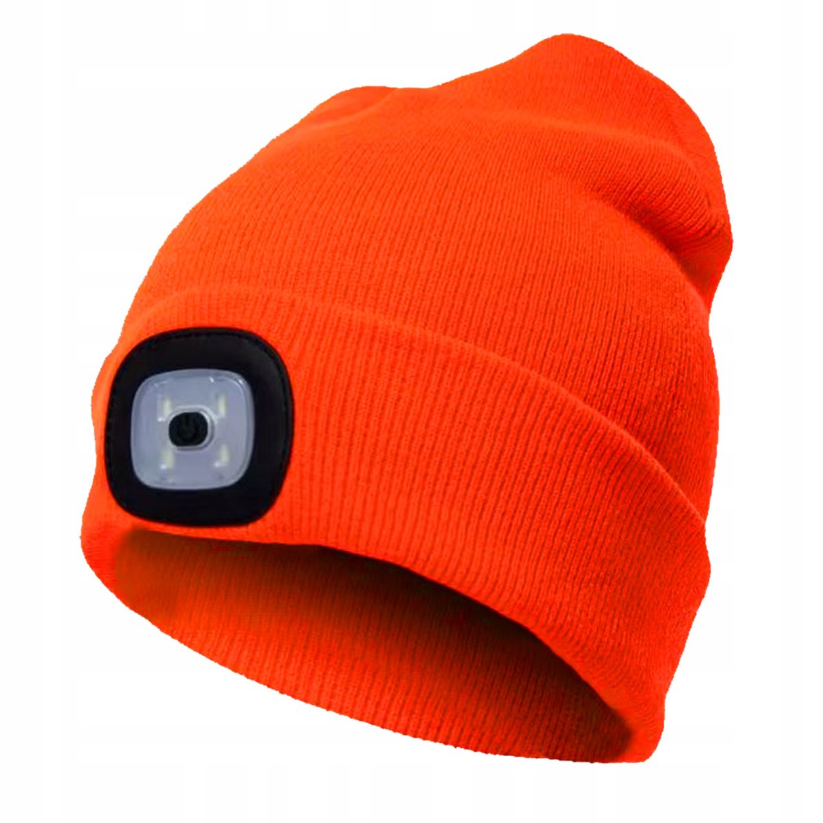 Czapka Zimowa z Latarką Lampką Czołową LED Ładowanie USB Ciepła neon pomara