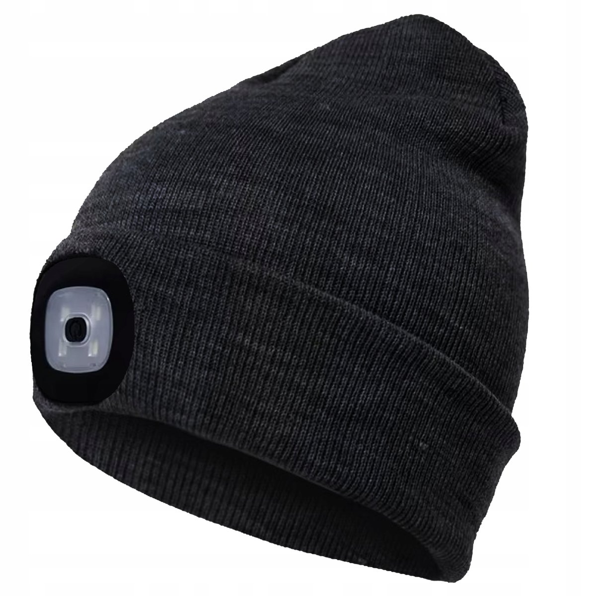 Czapka Zimowa z Latarką Lampką Czołową LED Ładowanie USB Ciepła ciemno szar