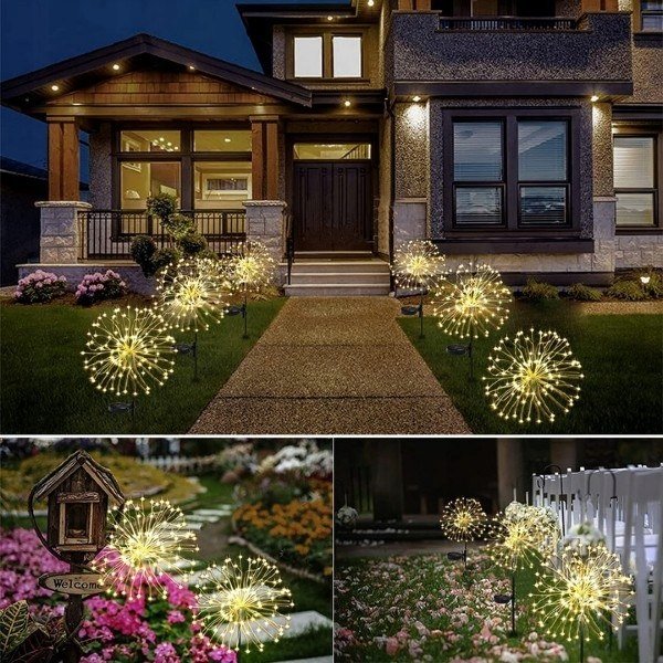 ŻÓŁTA LAMPA SOLARNA OGRODOWA 120 LED DMUCHAWIEC SOLAR LAMPKI SOLARNE