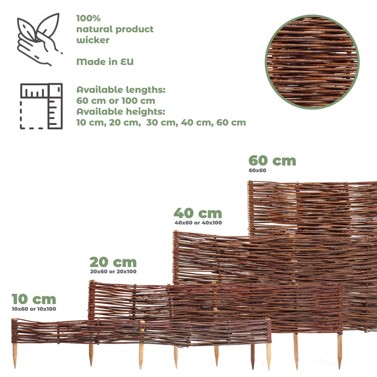 PALISADA OGRODOWA 60cmx30cm - 5 SZTUK PŁOTEK WIKLINOWY OBRZEŻE PRODUCENT