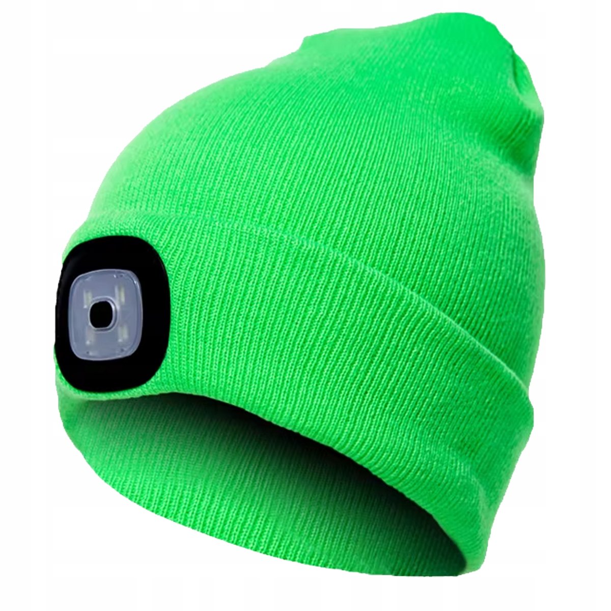 Czapka Zimowa z Latarką Lampką Czołową LED Ładowanie USB Ciepła neon zielon