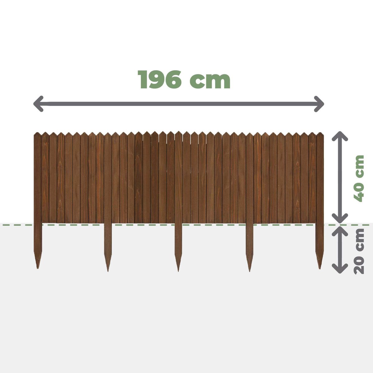 PŁOTEK DREWNIANY PALISADA OGRODOWA OBRZEŻE 40x200cm PRODUCENT CIEMNY BRĄZ