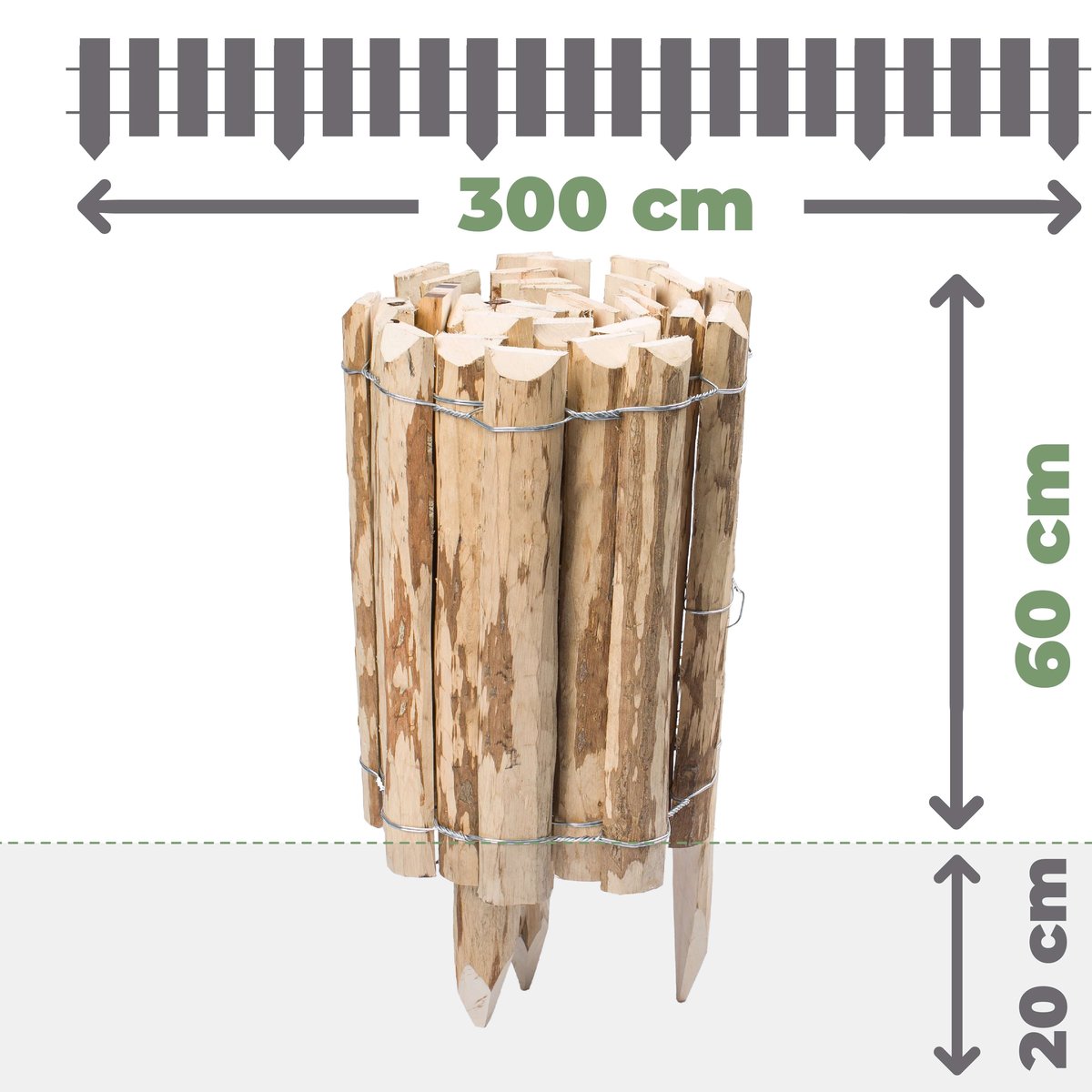 PALISADA WBIJANA PŁOTEK OBRZEŻE OGRODOWE LESZCZYNOWE 60x300cm NATURALNY