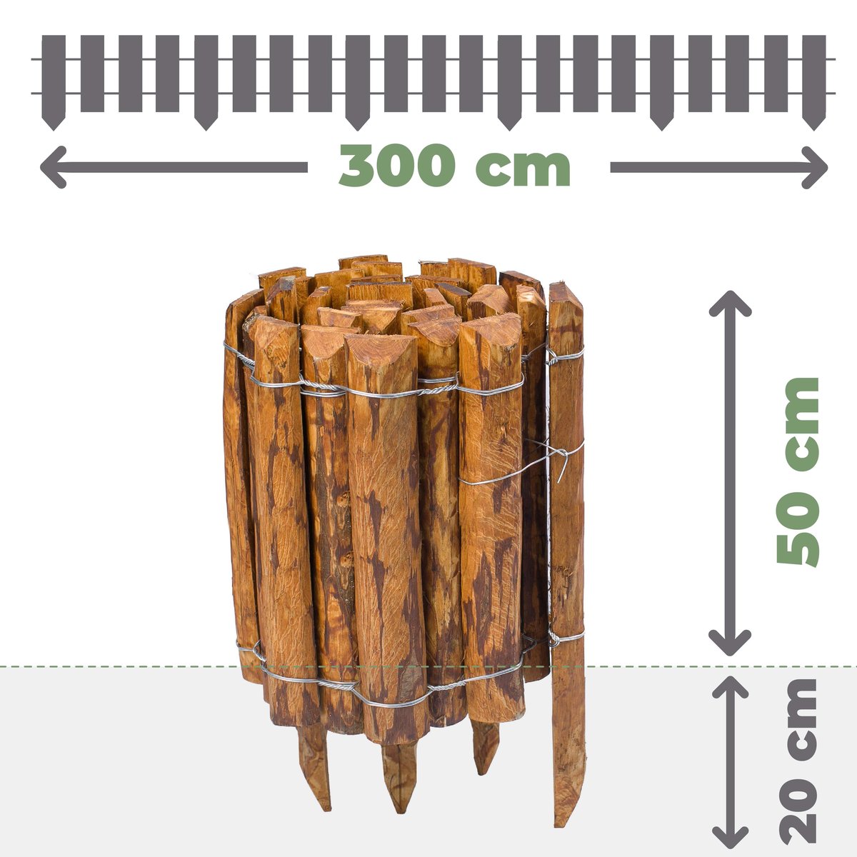 PALISADA WBIJANA PŁOTEK OBRZEŻE OGRODOWE LESZCZYNOWE 50x300cm BRĄZ