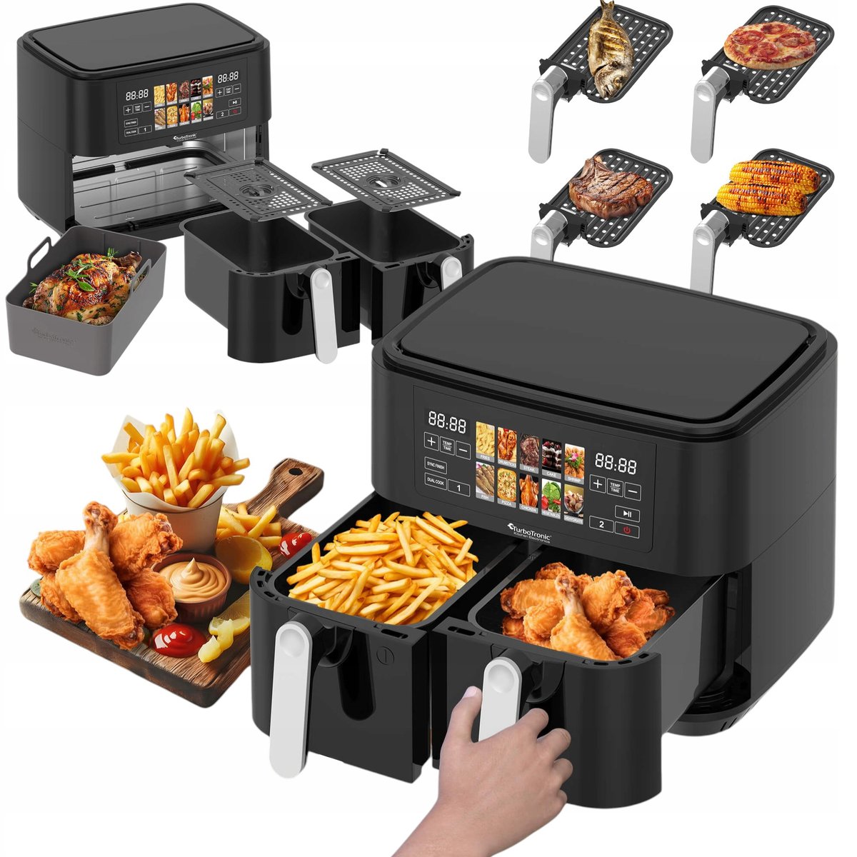 Frytownica beztłuszczowa 9L TurboTronic AIR Fryer 2x4.5L dwie komory metalowe wnętrze 2200w Czarna