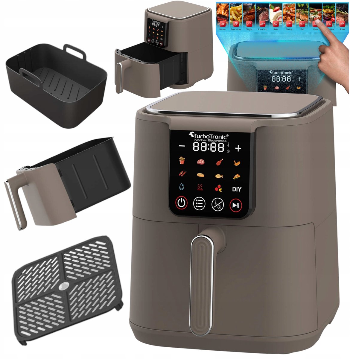 Frytownica beztłuszczowa 6L TurboTronic AIR Fryer metalowe wnętrze wyświetlacz cyfrowy 1500w Czarny