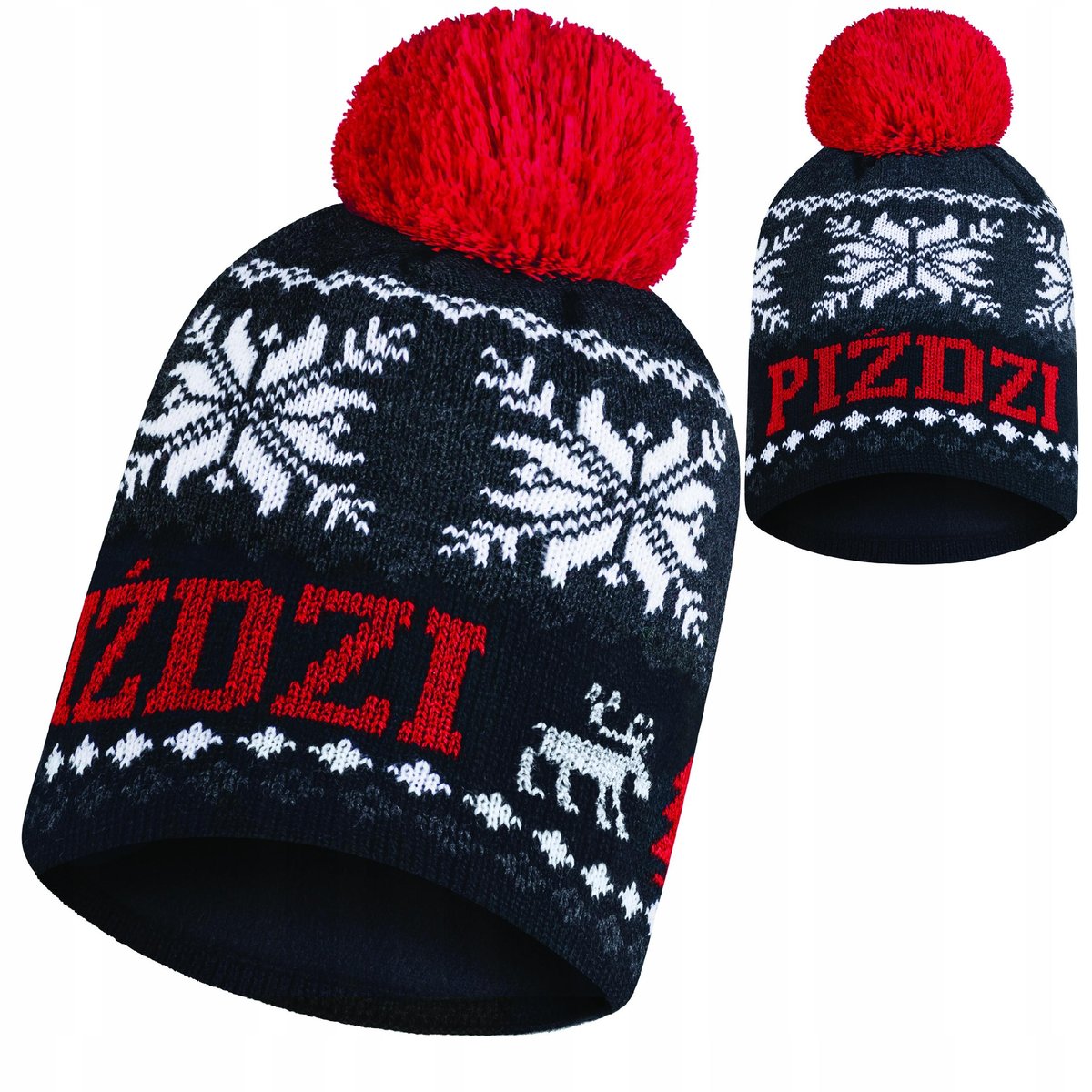 Czapka zimowa PIŹDZI z pomponem meska damska ciepła P18 polar termoaktywny