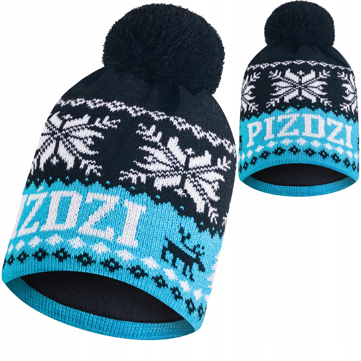 Czapka zimowa PIŹDZI z pomponem meska damska ciepła P08 polar termoaktywny