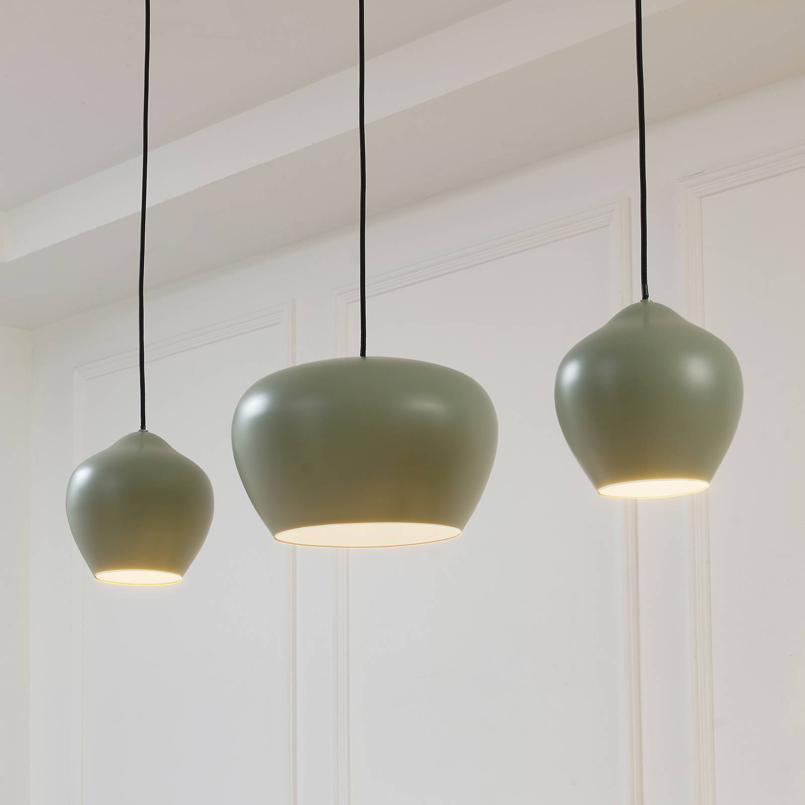 Lampa wisząca Lucande Malisa, zielona, 3-punktowa, metal, długość 90 cm