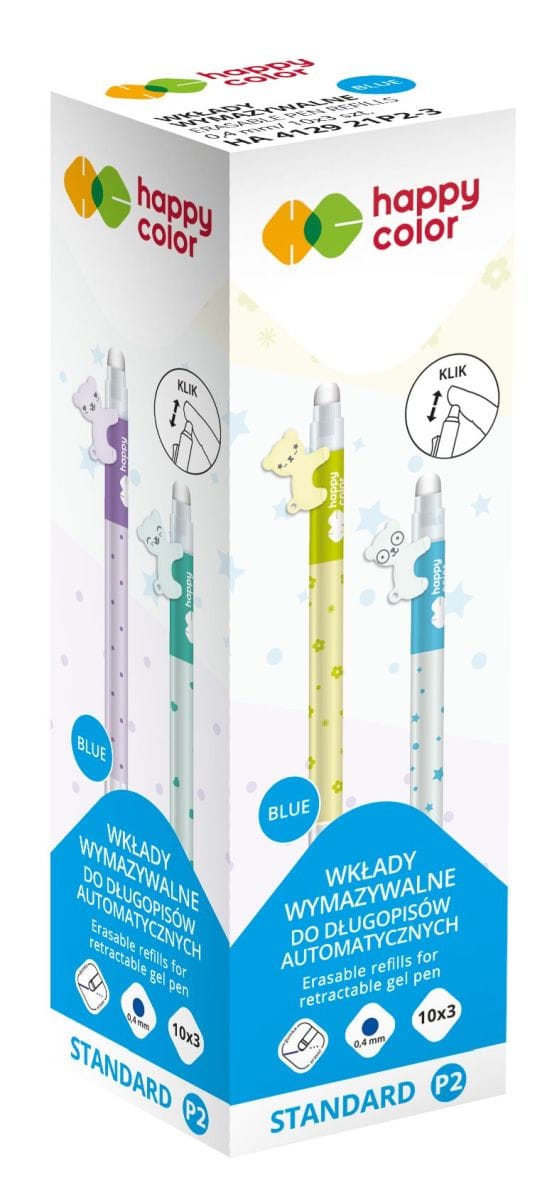 Wkłady do długopisu automatycznego wymazywalne 0.4 mm niebieskie 3 szt