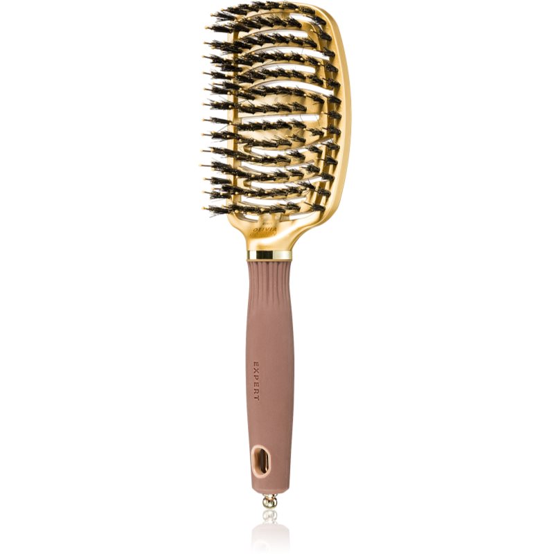 OLIVIA GARDEN Expert Care Flex Boar&Nylon Bristles Elastyczna, Termiczna Szczotka Ceramiczna Z Włosiem Dzika I Jonizacją Gold&Brown