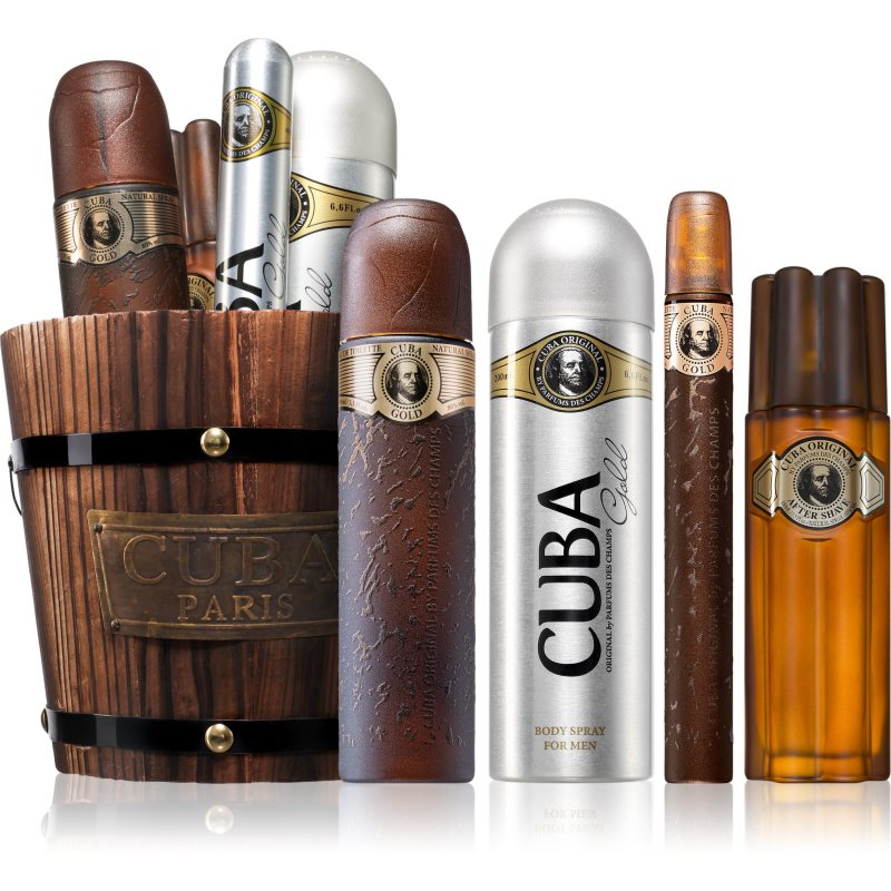 Cuba Original Gold zestaw woda toaletowa spray 100ml + woda toaletowa spray 35ml + dezodorant spray 200ml + woda po goleniu spray 100ml