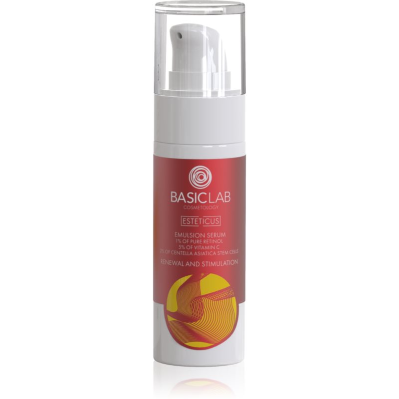 Basiclab Basiclab Emulsyjne Serum 1% Czystego Retinolu 5% Wit C 2% Komórki Macierzyste z Wąkrotki Azjatyckiej 30 ml 7E14-986B9