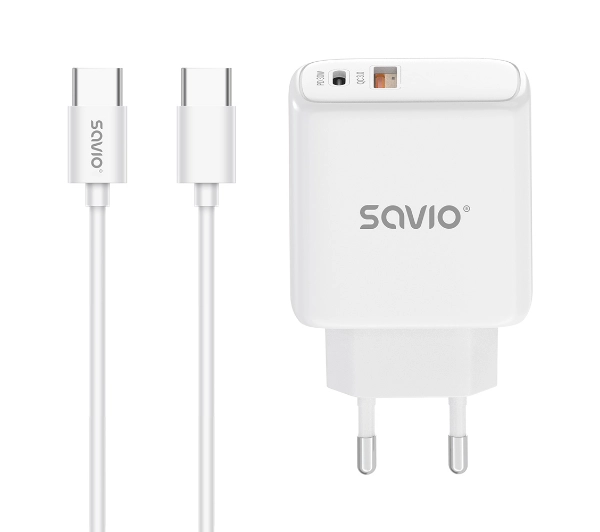 Savio LA-10 30W + kabel USB-C Biały