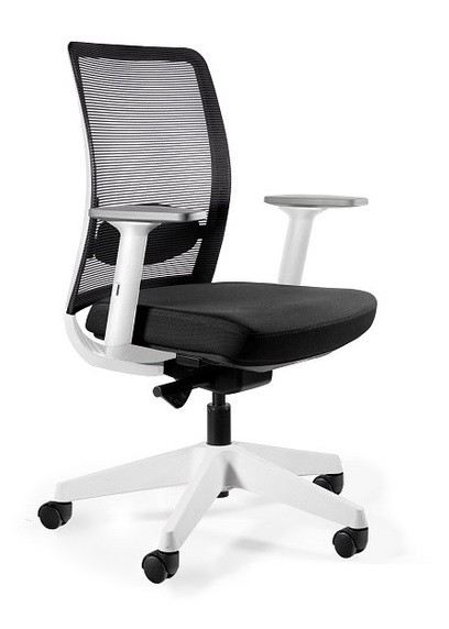 Krzesło ergonomiczne biurowe obrotowe ANGGUN M - BIAŁY, SIATKA/SKÓRA NATURALNA HL