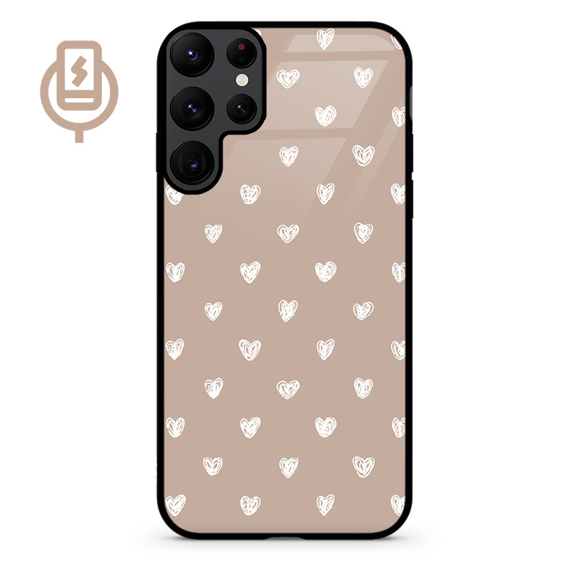 Serduszka beż - Galaxy S24 Ultra Etui szklane flexible indukcyjne