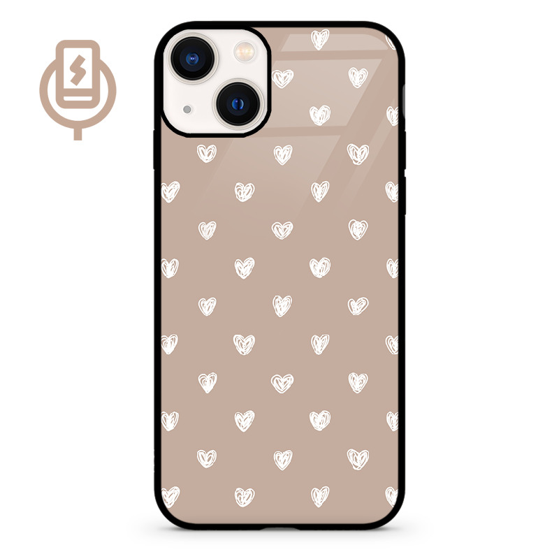 Serduszka beż - iPhone 15 Etui szklane flexible indukcyjne