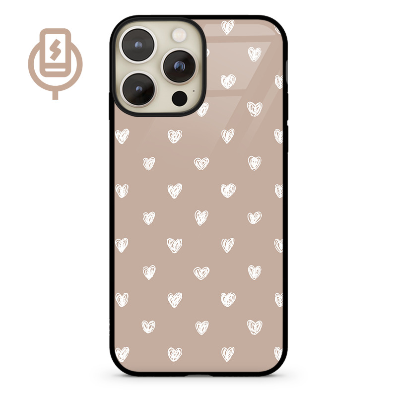 Serduszka beż - iPhone 15 Pro Etui szklane flexible indukcyjne