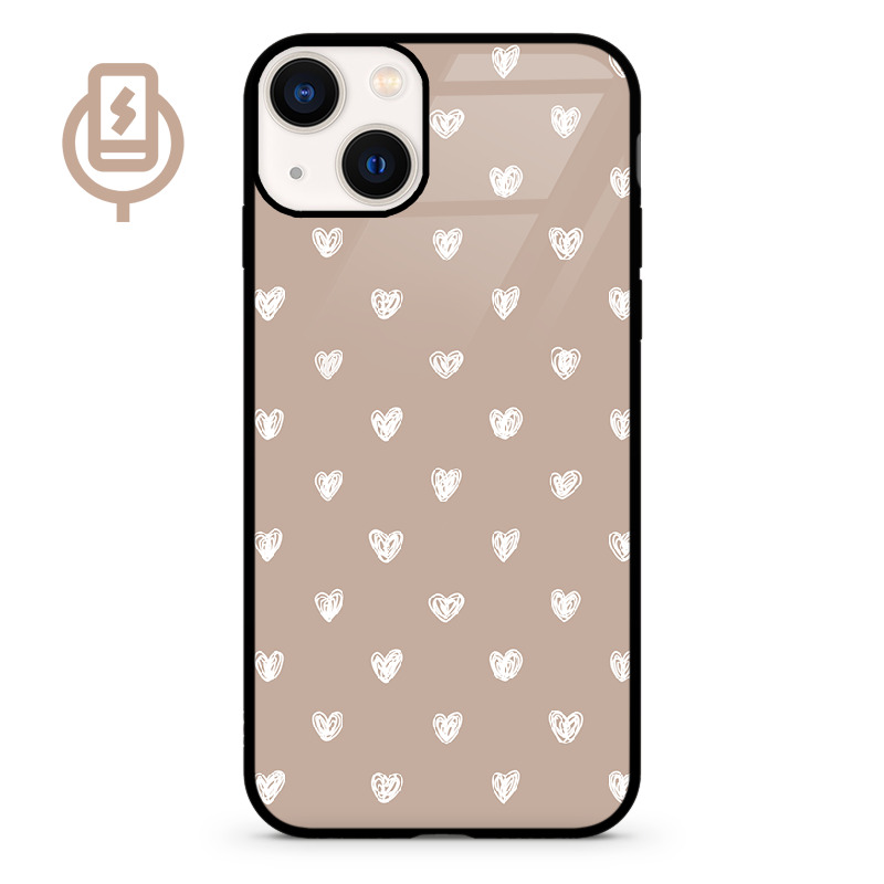 Serduszka beż - iPhone 13 mini Etui szklane flexible indukcyjne