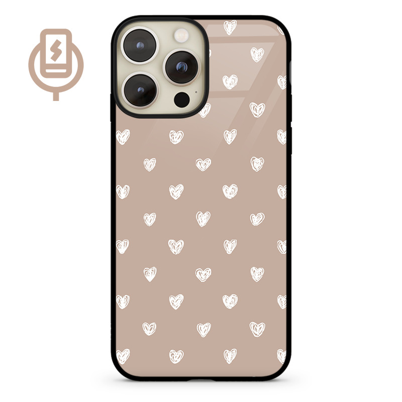 Serduszka beż - iPhone 13 Pro Etui szklane flexible indukcyjne
