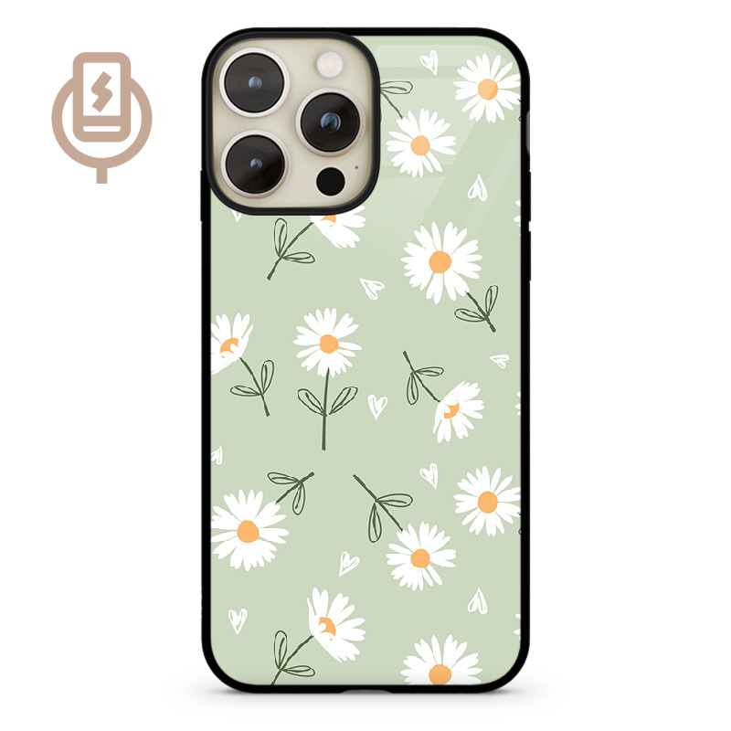 Stokrotki pistacja - iPhone 16 Pro Etui szklane flexible indukcyjne