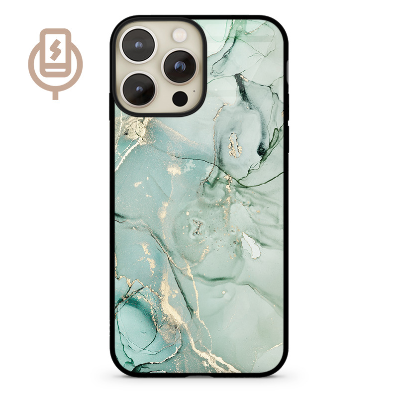 Marmur pistacja golden - iPhone 16 Pro Etui szklane flexible indukcyjne