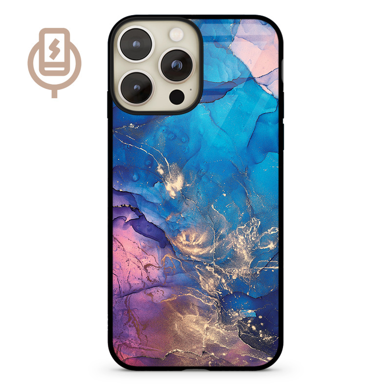 Niebieski marmur golden - iPhone 16 Pro Etui szklane flexible indukcyjne