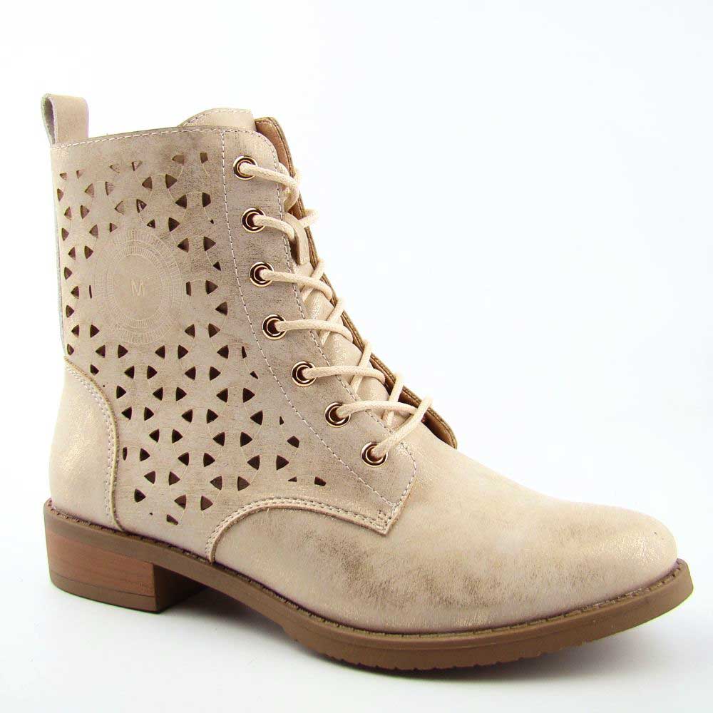 JEZZI ASA62-116 Botki damskie ażurowe płaski obcas złote