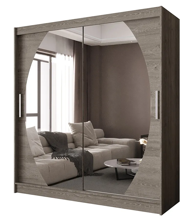 Szafa przesuwna na ubrania w kolorze trufli z lustrem S6-C77
