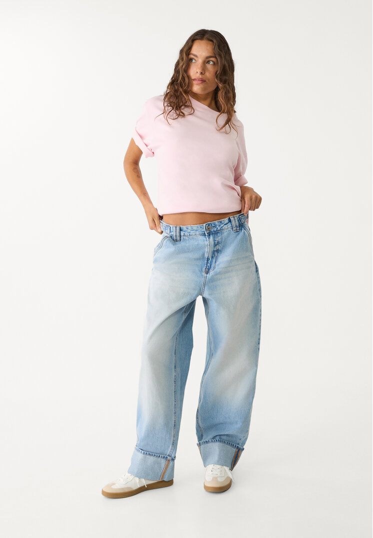 Stradivarius D89 Jeansy baggy o luźnym kroju Niebieski denim 34