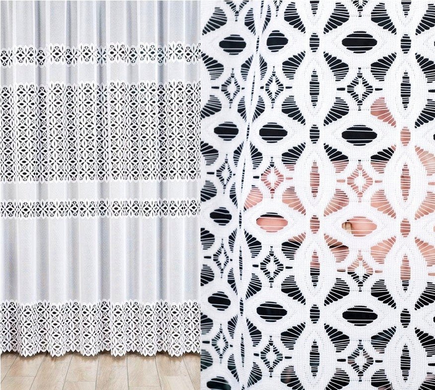 Firana Żakardowa Adrianna 300X200Cm Prosta W Kwiaty (Gotowa) Z Obszyciem