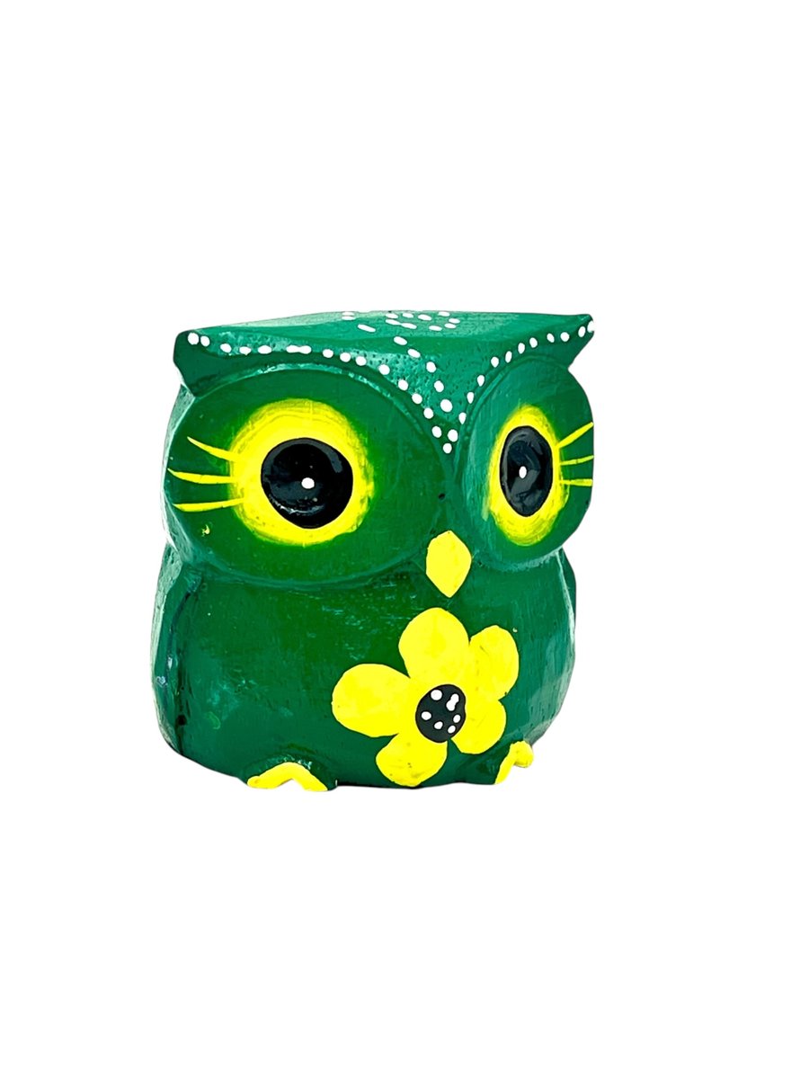 Drewniana sówka sowa ręcznie malowana figurka idealny prezent dekoracja domu