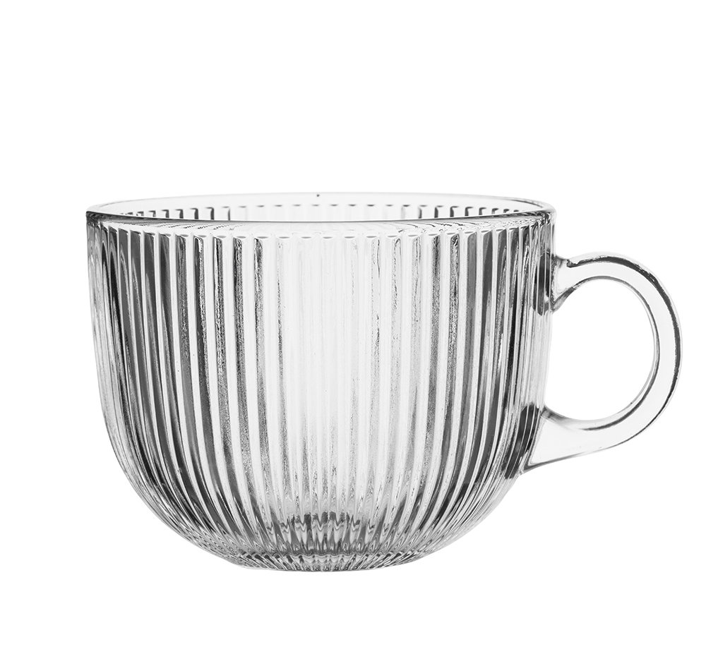 Duża szeroka filiżanka szklana 450ml prążki paski 1szt. Tadar