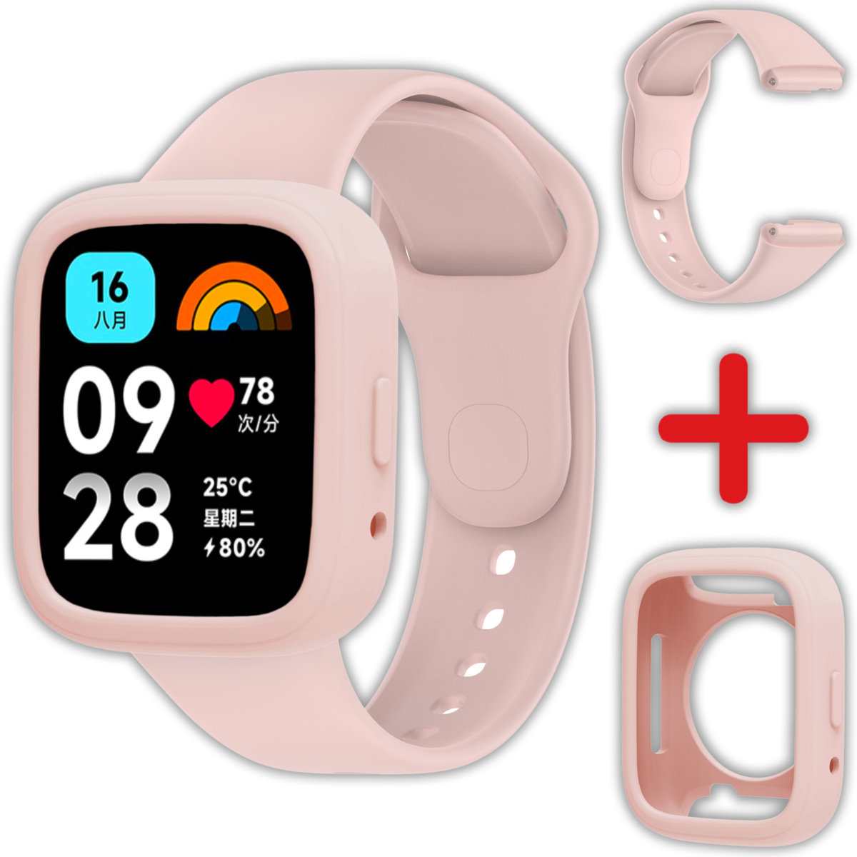 Pasek + etui Vanfone 2w1 do Xiaomi Redmi Watch 3 Active, pudrowy róż
