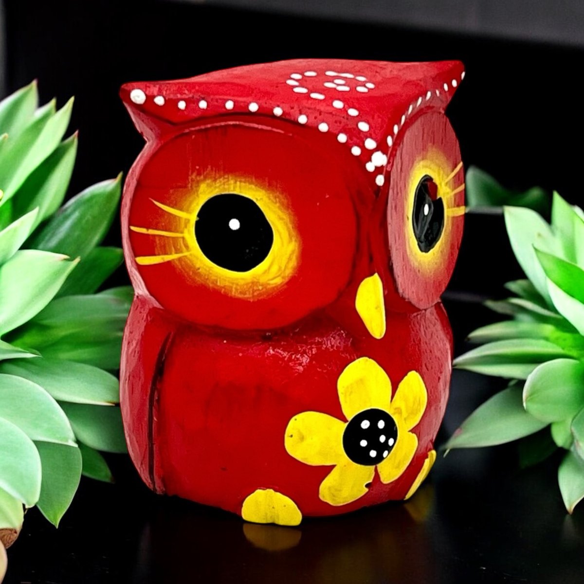 Drewniana sówka sowa ręcznie malowana figurka idealny prezent dekoracja domu