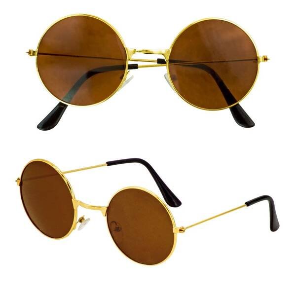 Okulary Przeciwsłoneczne Hippis Złote Brązowe Lenonki Hippie Lata 80 90