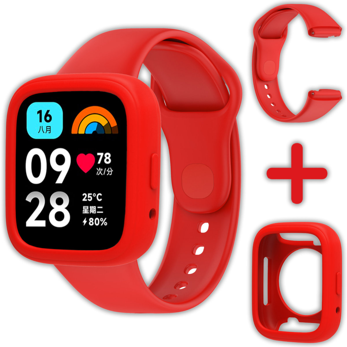 Pasek + etui Vanfone 2w1 do Xiaomi Redmi Watch 3 Active, czerwony