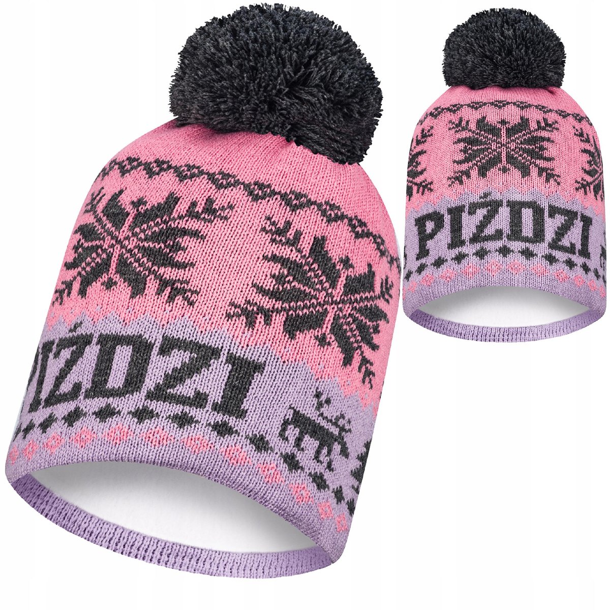 Czapka zimowa PIŹDZI z pomponem meska damska ciepła P23 polar termoaktywny