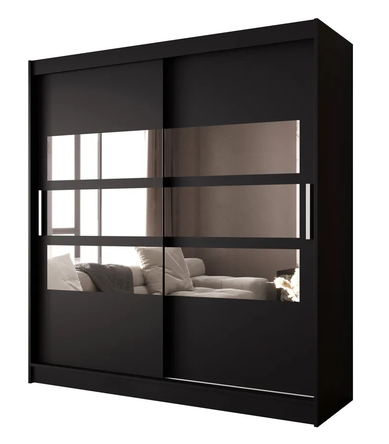 Czarna rozsuwana szafa z lustrem H0-D47