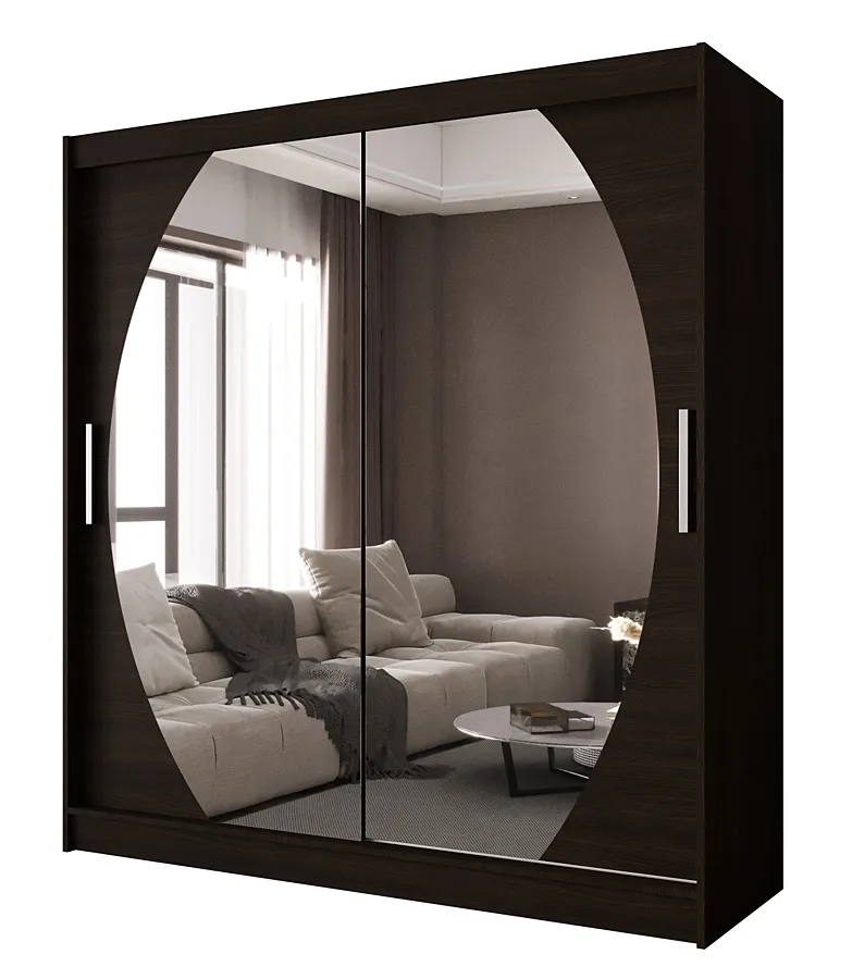 Brązowa przesuwna szafa ubraniowa z lustrem H8-N50