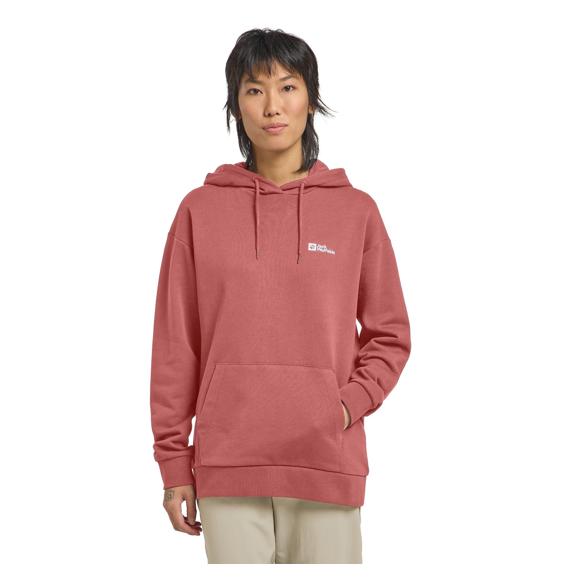 Damska bluza z kapturem Jack Wolfskin ESSENTIAL HOODIE W mineral red - XS