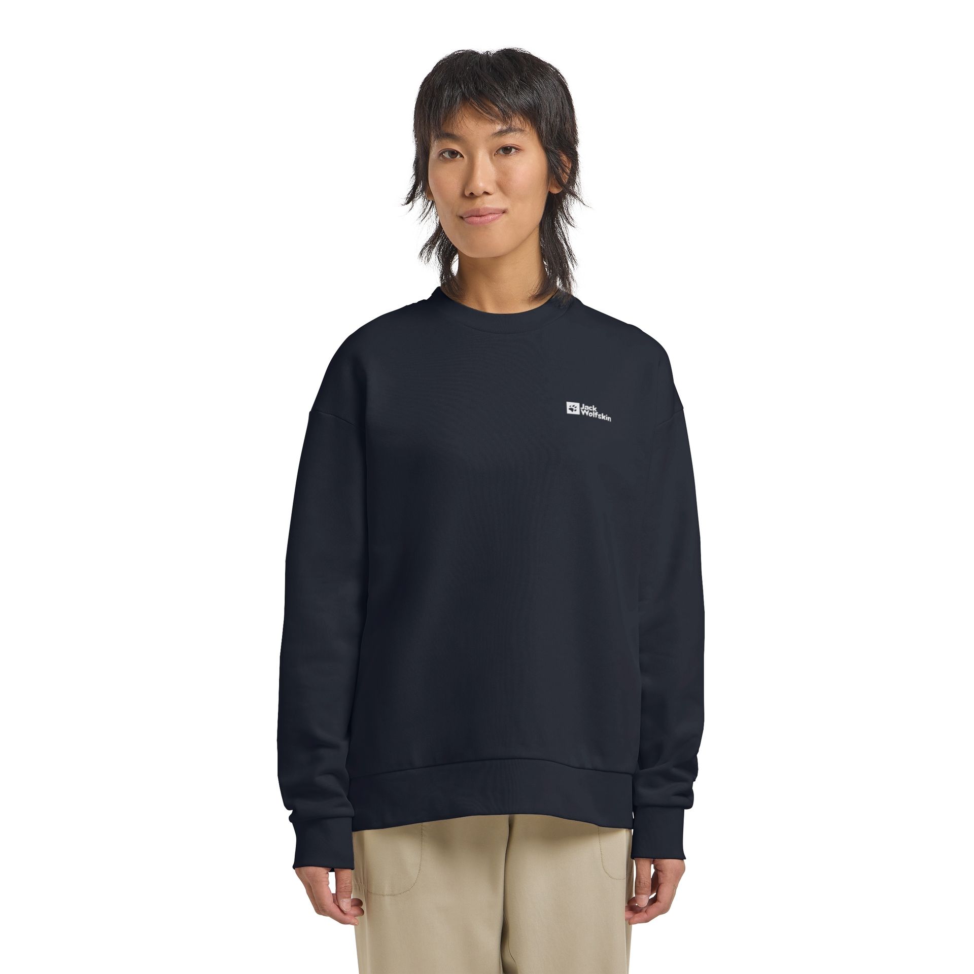 Damska koszulka z krótkim rękawem Jack Wolfskin ESSENTIAL CREWNECK W dark navy - XS