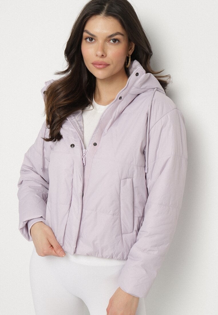 Jasnofioletowa Pikowana Kurtka z Kapturem i Lekkim Ociepleniem Ninirila