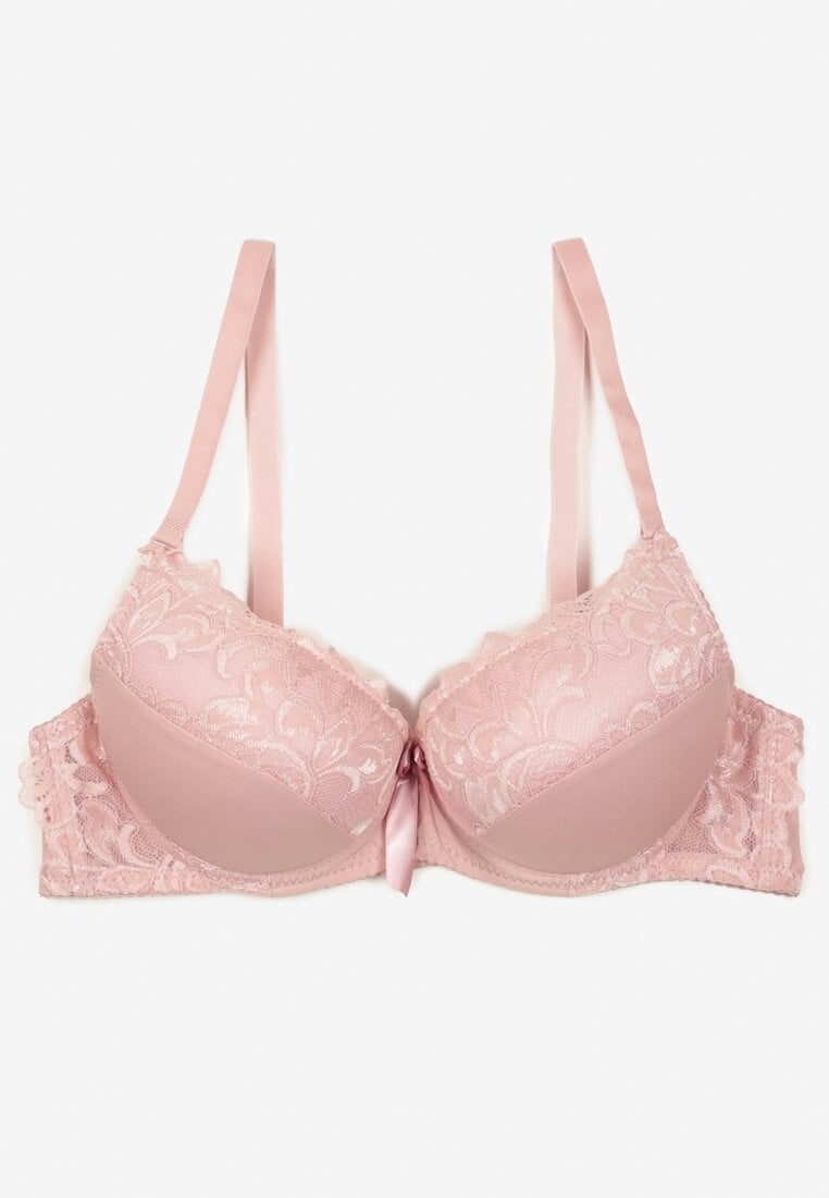 Jasnoróżowy Biustonosz Push Up z Koronkowym Wzorem Lanovinea
