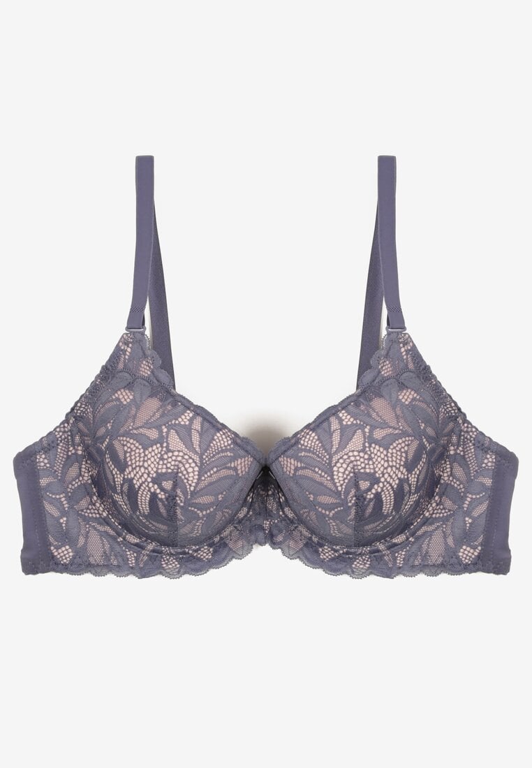 Niebiesko-Różowy Biustonosz o Fasonie Full Cup z Koronką Finedis