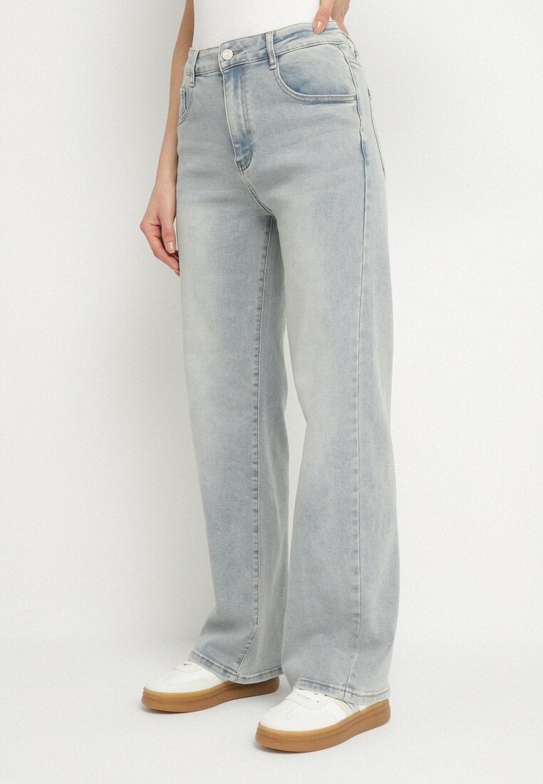 Jasnoniebieskie Jeansy o Szerokim Kroju z Wysokim Stanem Lanarion
