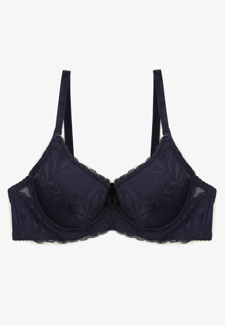 Granatowy Biustonosz o Fasonie Full Cup z Koronką Finedis