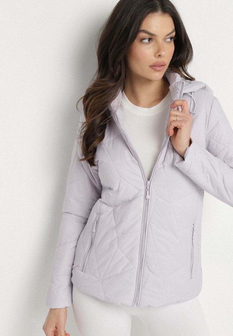 Jasnofioletowa Pikowana Kurtka Przejściowa z Odpinanym Kapturem Ninorwena