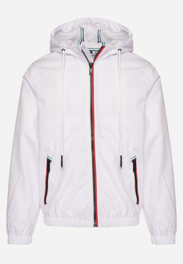 Biała Kurtka Wiatrówka z Kapturem i Zasuwanymi Kieszeniami Adivoria